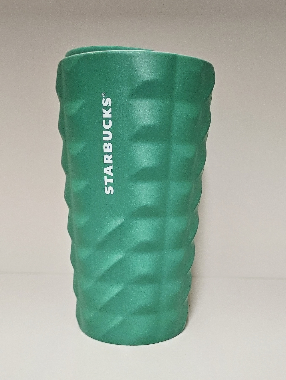 Starbucks 2024 Green Studded Geometric Ceramic Travel Tumbler Mug w/ Lid 12oz
